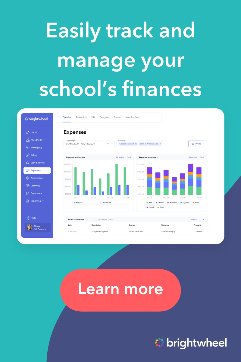 Easily track and manage your school's finances with brightwheel's expense management feature