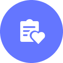Digital health checks An icon image of clipboard with a heart that represents the health check feature of brightwheel.