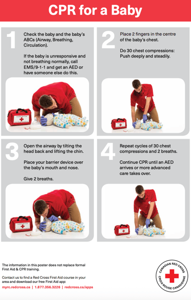 Health and safety training for childcare providers: Red Cross infant CPR poster