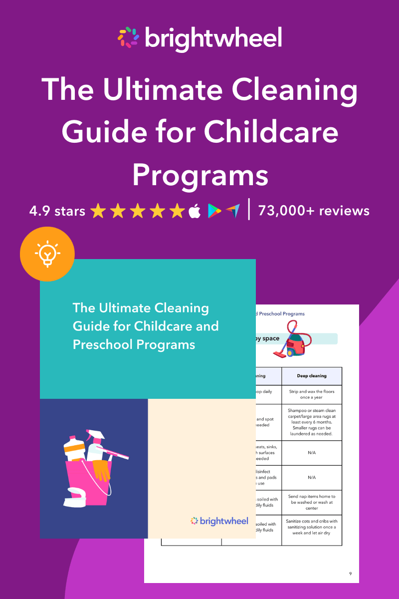 A sidebar banner that promotes a free cleaning guide for childcare and preschool programs.